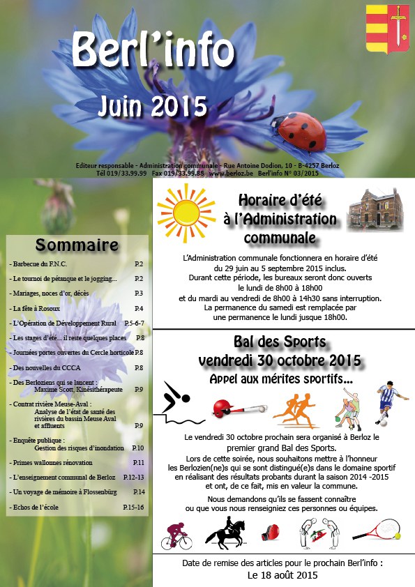 couverture Berl'info juin 2015